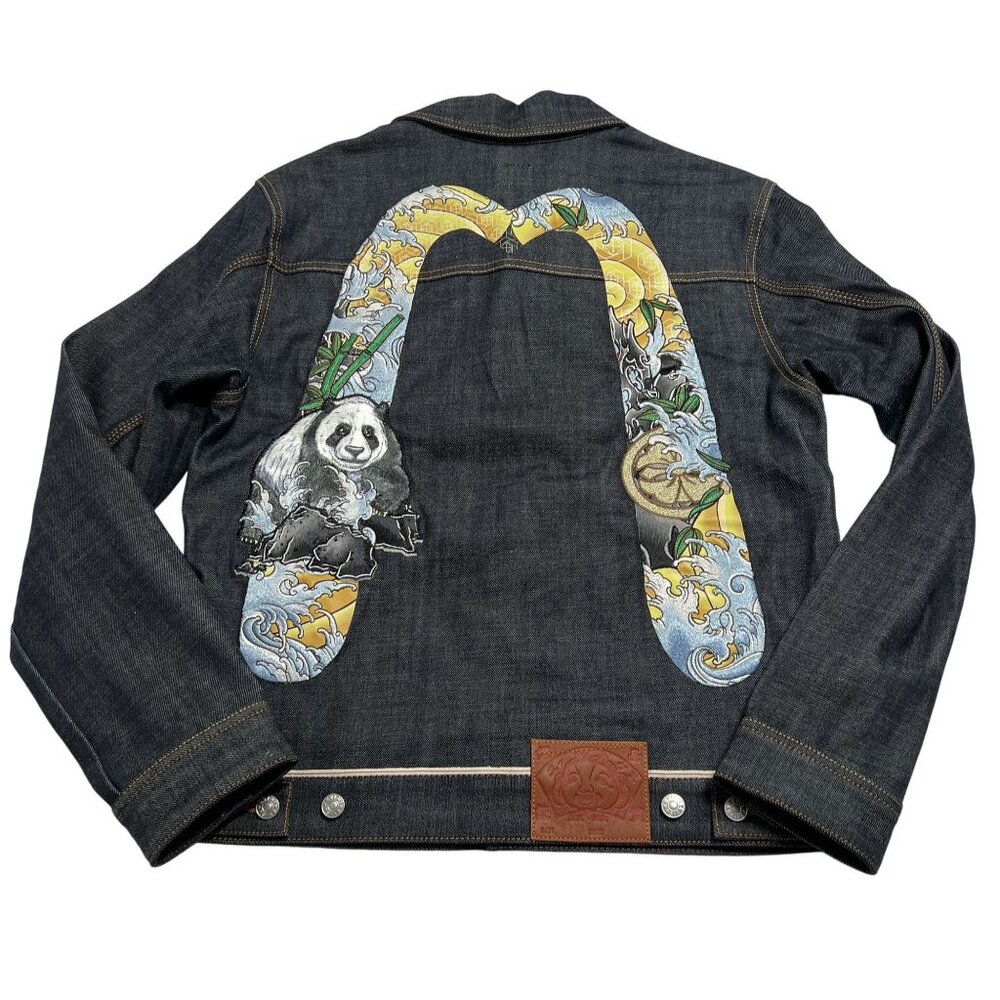 EVISU Panda Daicock Embroidery Regular Fit Denim Jacket in Indigo